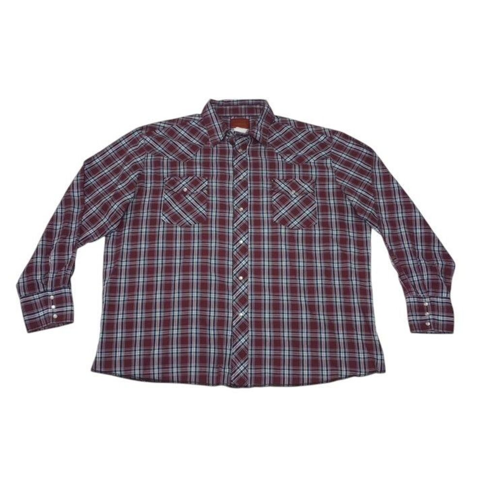 Rustler Men's 2XL Shirt X-Long Tails Pearl‎ Snap Long Sleeve Plaid
